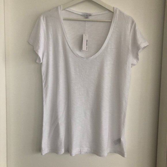 James Perse Deep Scoop Neck White T-Shirt - Picture 6 of 10